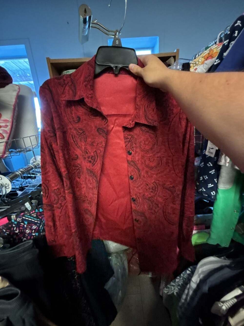 Sag Harbor Women's Button-Down Shirt Jacket Red and Black Paisley